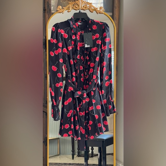 NWT The Kooples Short Cherry 🍒 Printed Black Dress Small - Picture 1 of 5